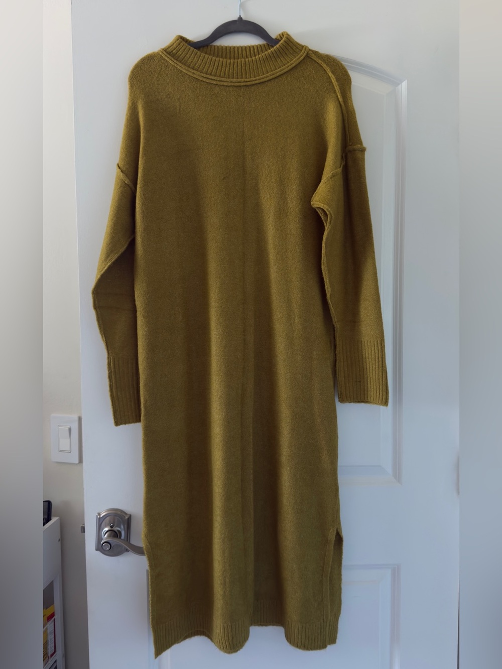 STITCHDROP Olive Green Long Knit Sweater Dress